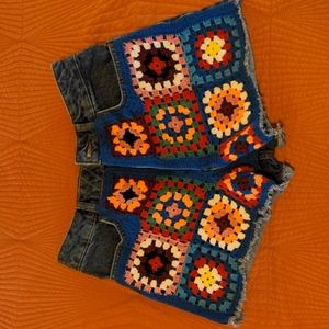 Farm for Anthropologie crochet denim shorts